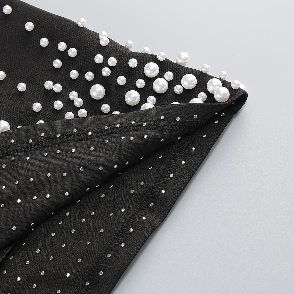 PEARL POLKA DOT MIDI DRESS BLACK
