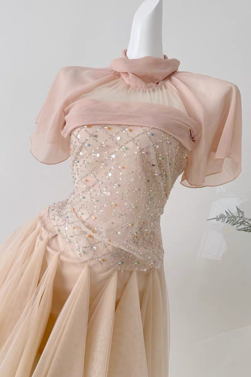 SHEER MESH RHINESTONE TULLE MINI PARTY DRESS