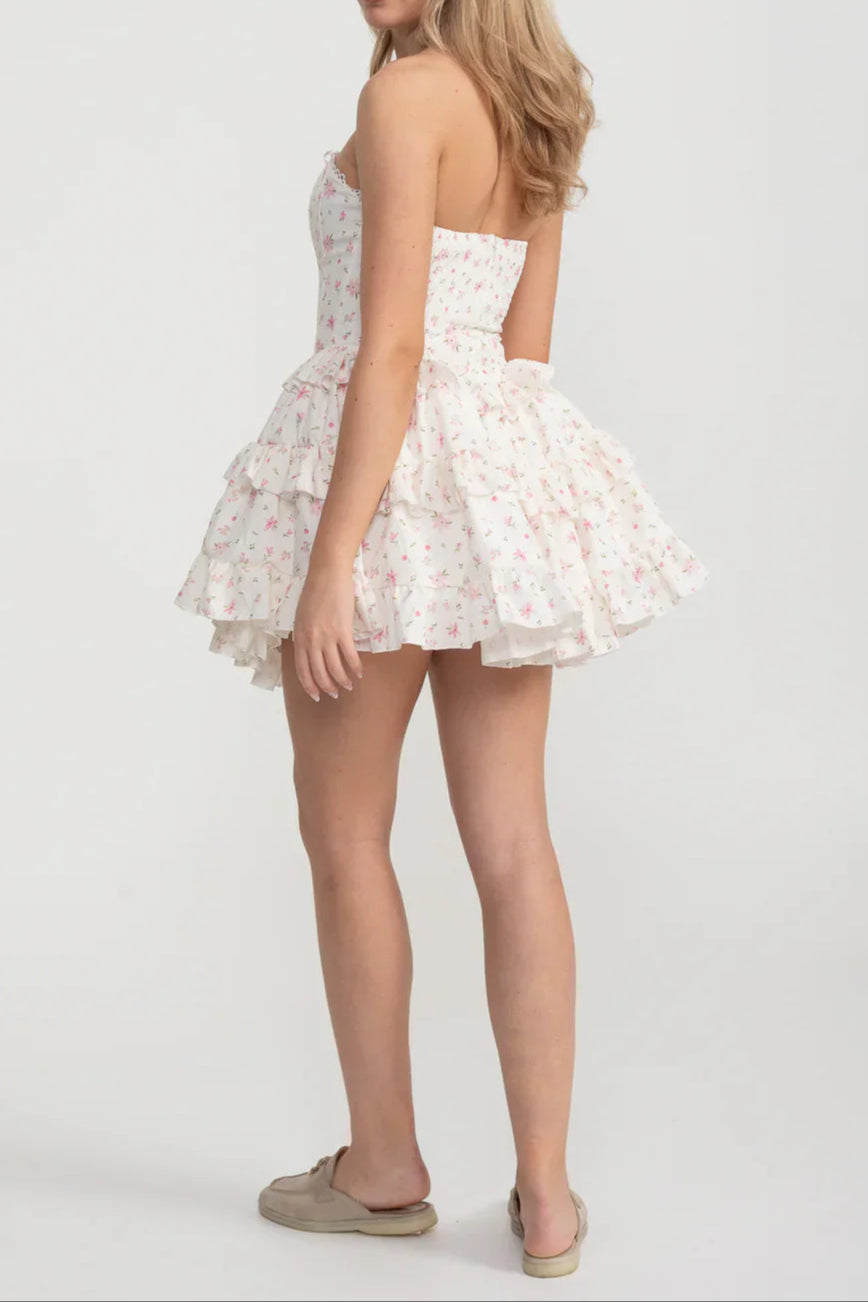 MARTHA RUFFLE STRAPLESS MINI DRESS IN PINK