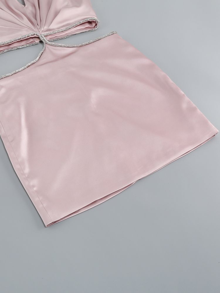 SATIN CROSSOVER CUTOUT MINI DRESS PINK