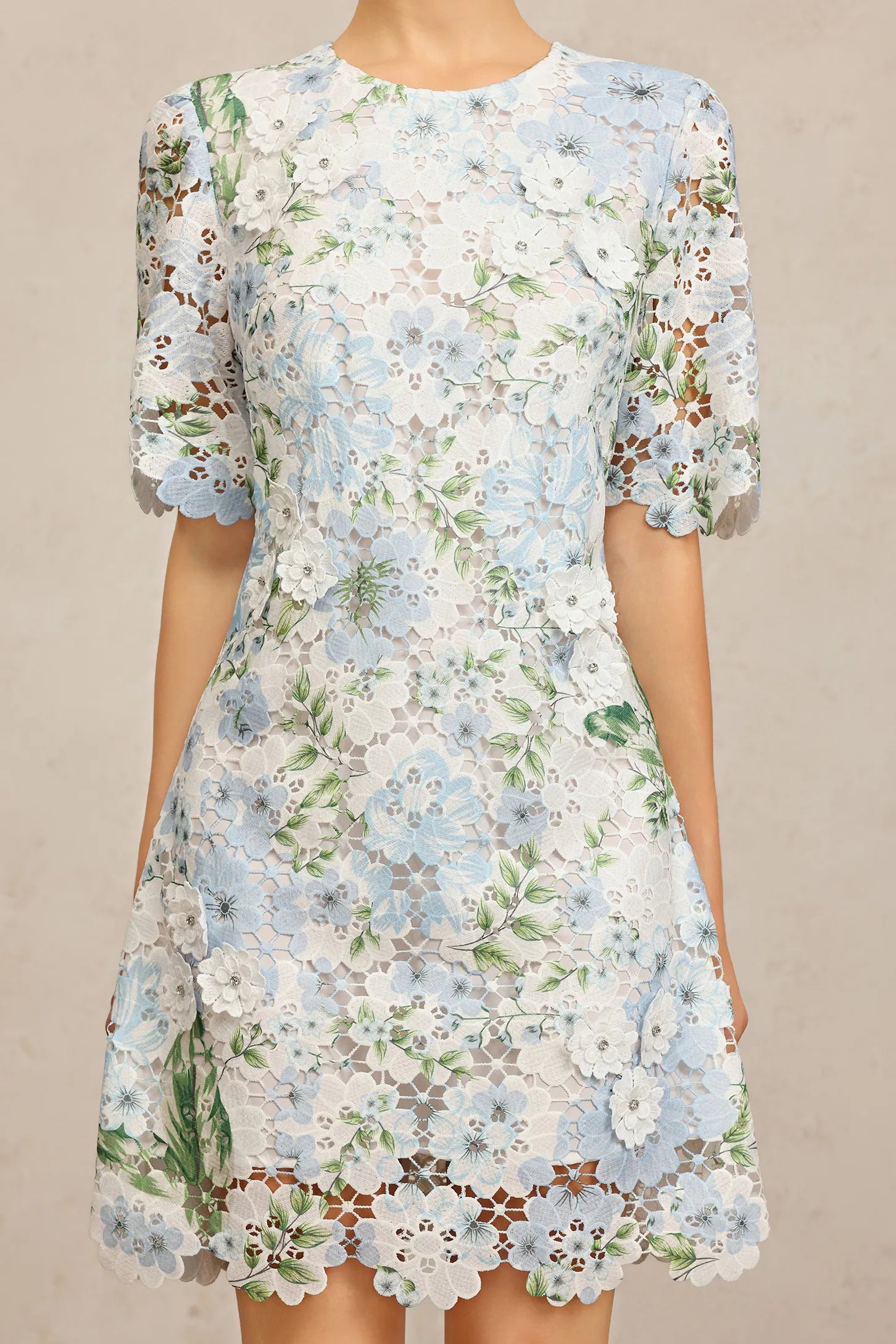 HAZEL SKY BLUE FLORAL LACE MINI DRESS