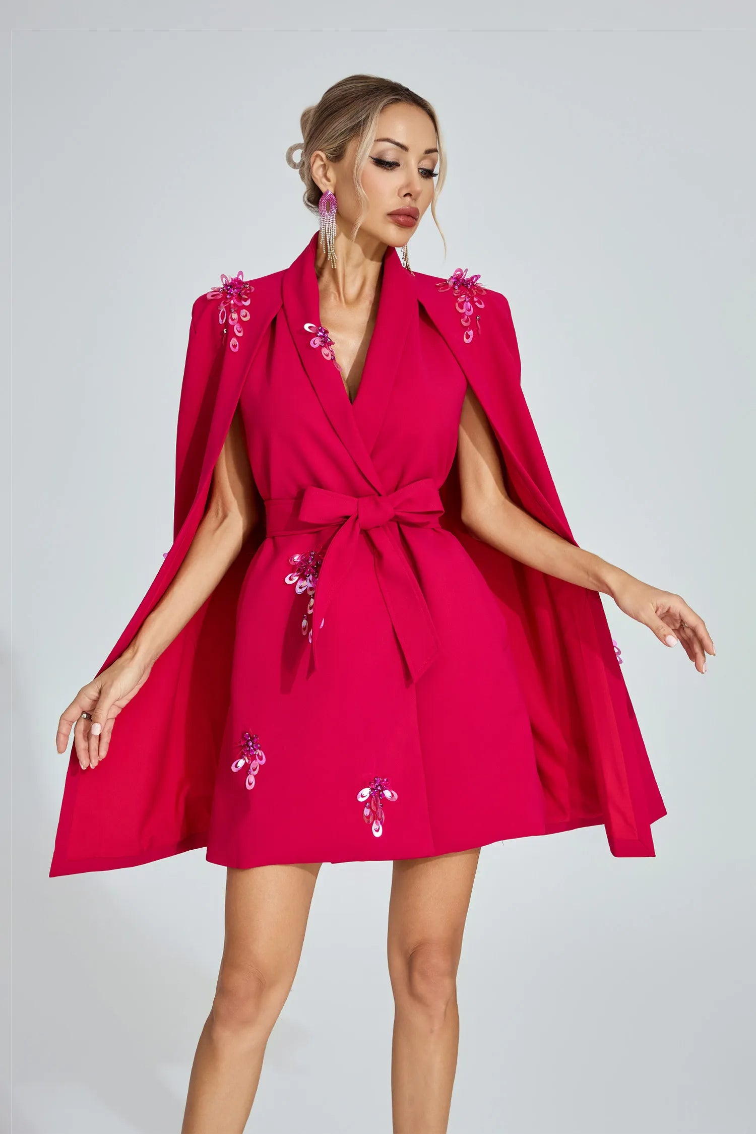 KATHERINE ROSE RED CAPE BLAZER MINI DRESS