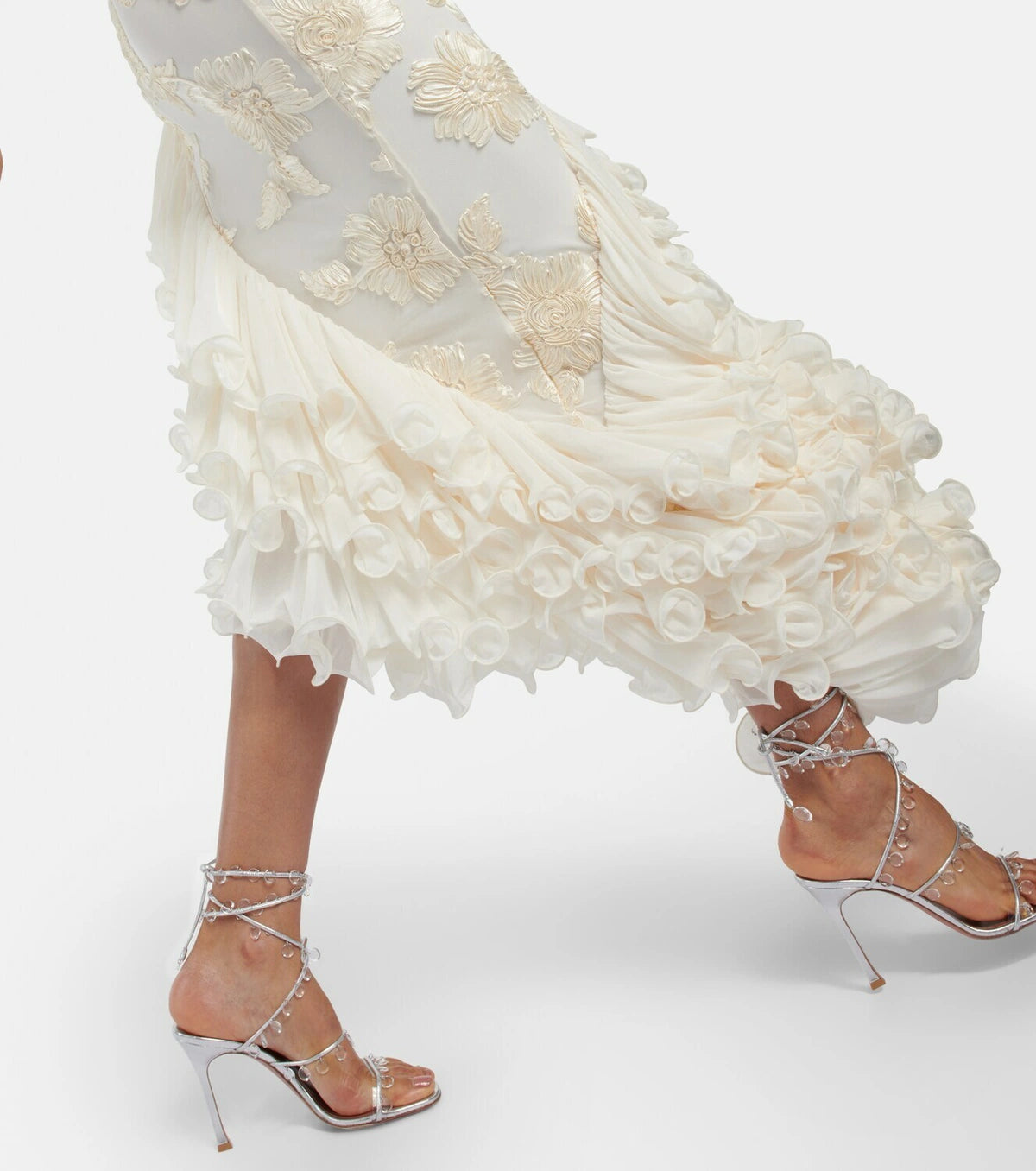 ROBERTA WHITE ASYMMETRIC HALTER MIDI DRESS