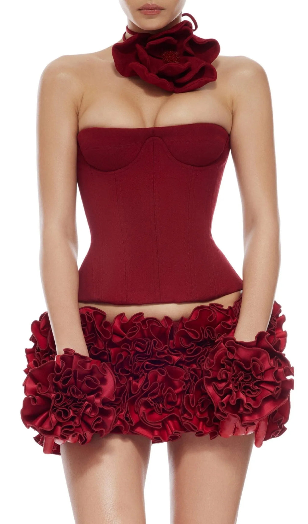 RED CORSET FLOWER TWO-PIECE SET, PARTY