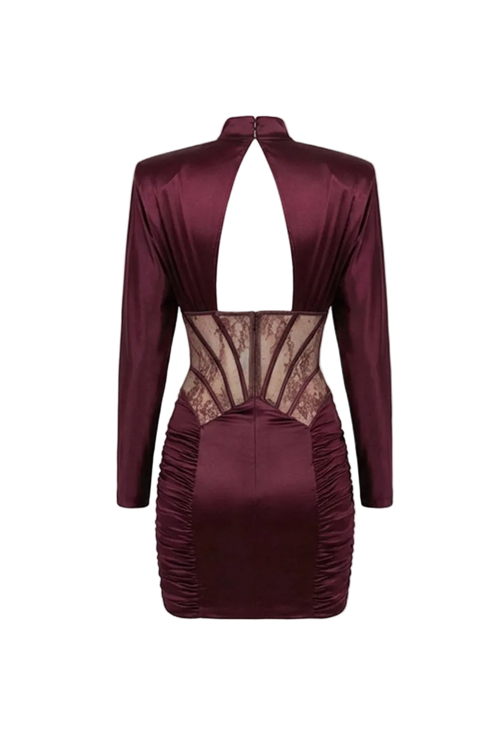 SATIN LACE CORSET MINI DRESS – BURGUNDY COCKTAIL