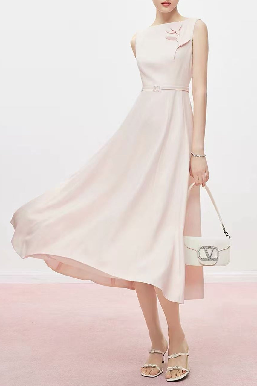 BLUSH 3D FLORAL SLEEVELESS MIDI FORMAL DRESS