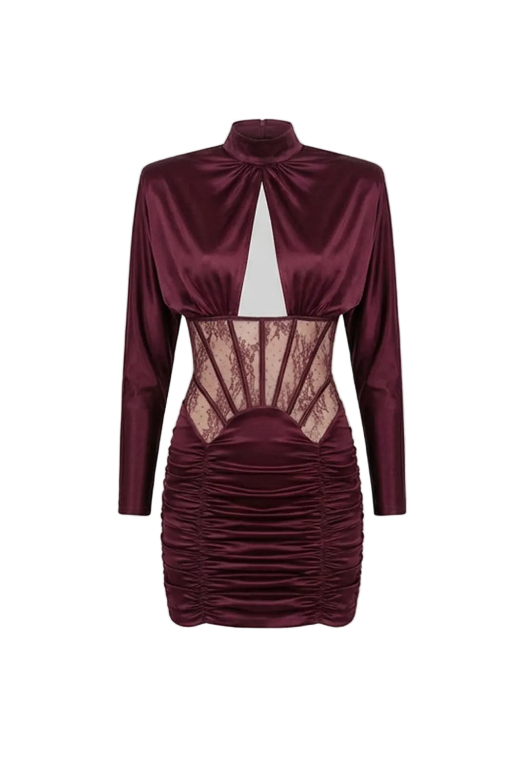 SATIN LACE CORSET MINI DRESS – BURGUNDY COCKTAIL