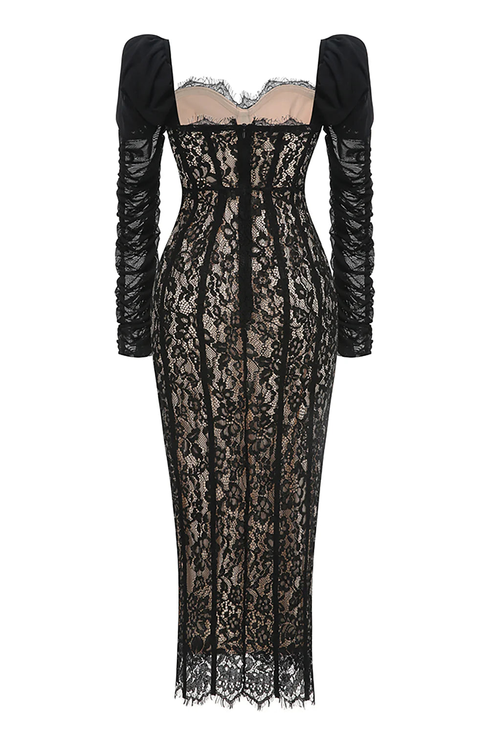 WENDY SQUARE NECK LACE MAXI DRESS BLACK
