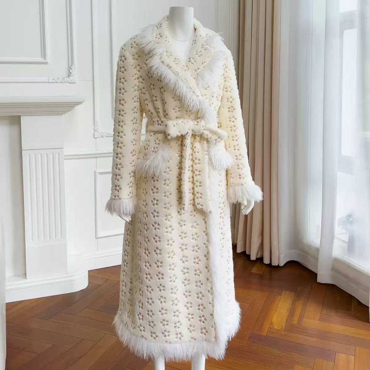 RETRO SQUARE COLLAR FLORAL TIE COAT, VINTAGE STYLE