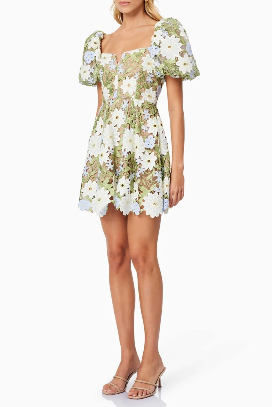 REBECCA GREEN LACE MINI DRESS FOR WEDDING GUEST