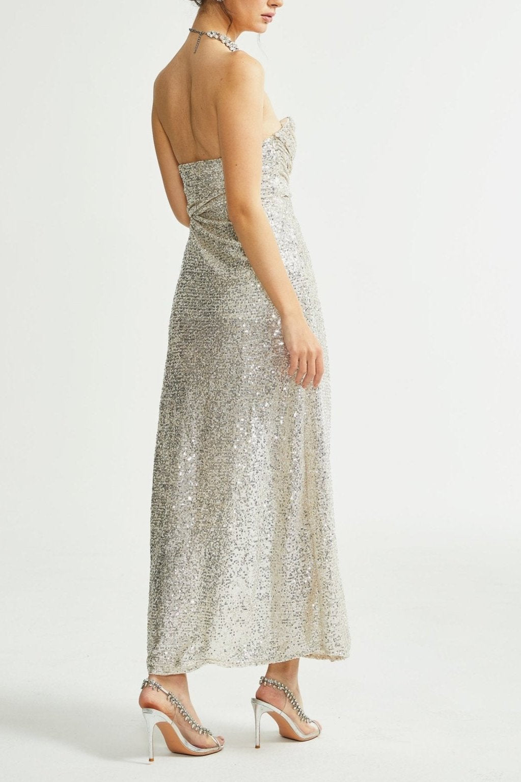 BEATRIX SILVER OFF-SHOULDER DRESS