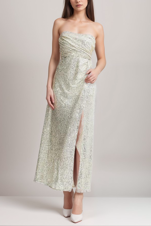 BEATRIX SILVER OFF-SHOULDER DRESS
