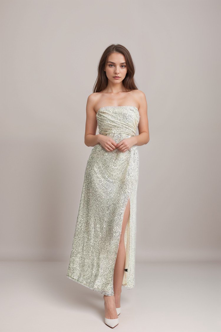 BEATRIX SILVER OFF-SHOULDER DRESS