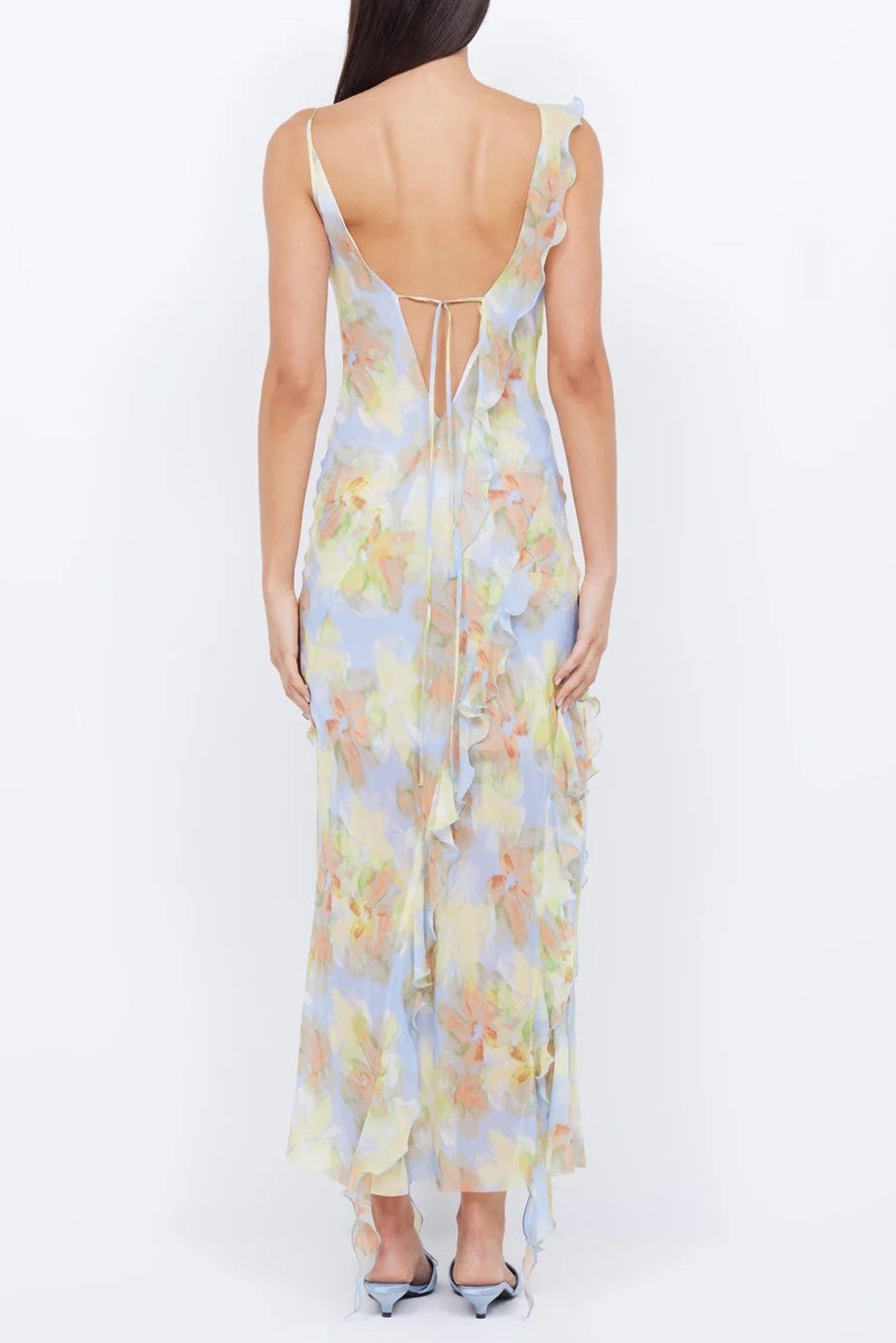 CECILIA BLUE CHIFFON RUFFLE MAXI DRESS FOR WEDDING