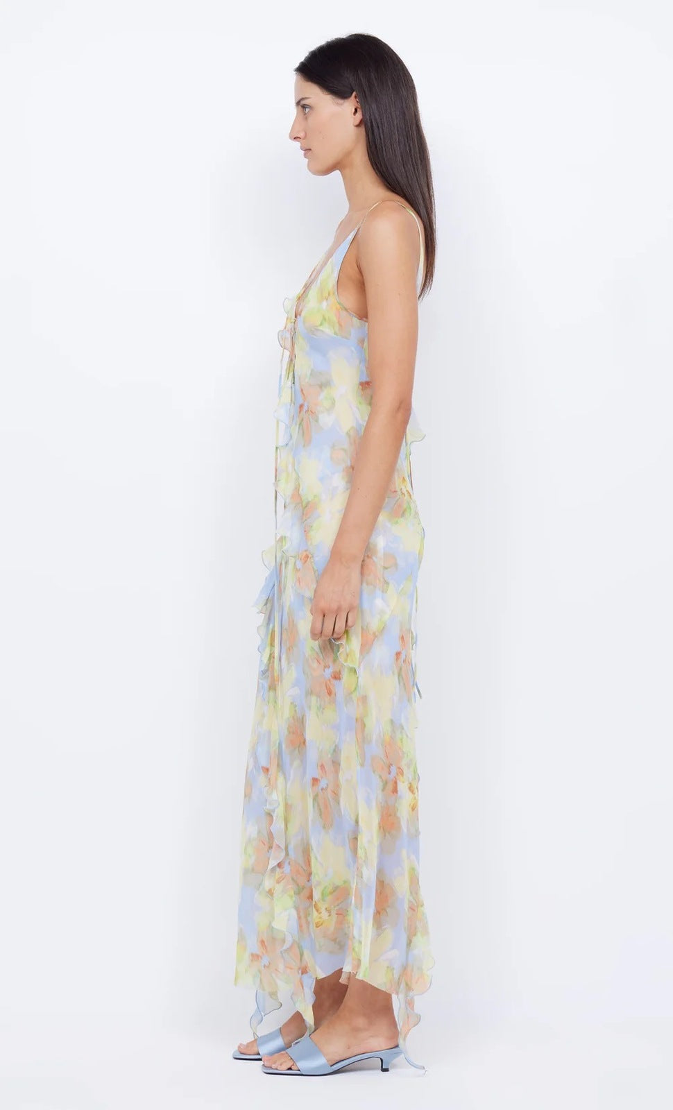 CECILIA BLUE CHIFFON RUFFLE MAXI DRESS FOR WEDDING