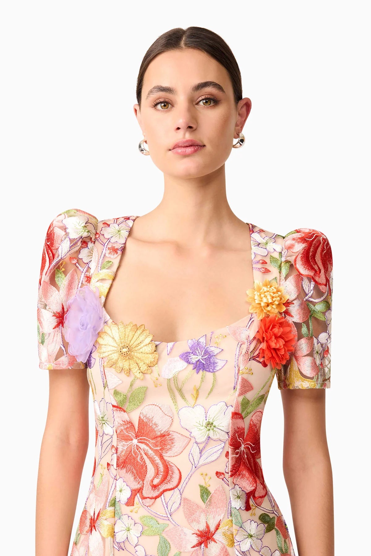 TRISTA MULTICOLOR SQUARE NECK BACKLESS FISHTAIL MAXI DRESS
