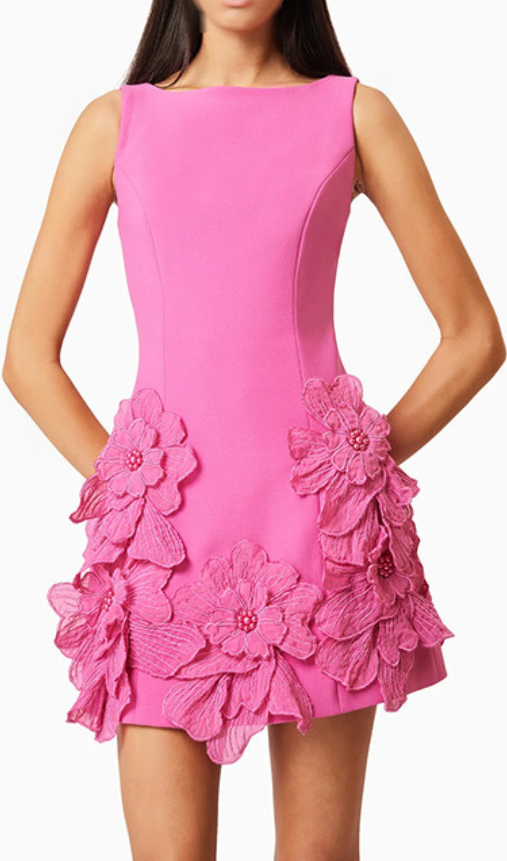 DAIVA PINK FLOWER MINI DRESS FOR PARTY