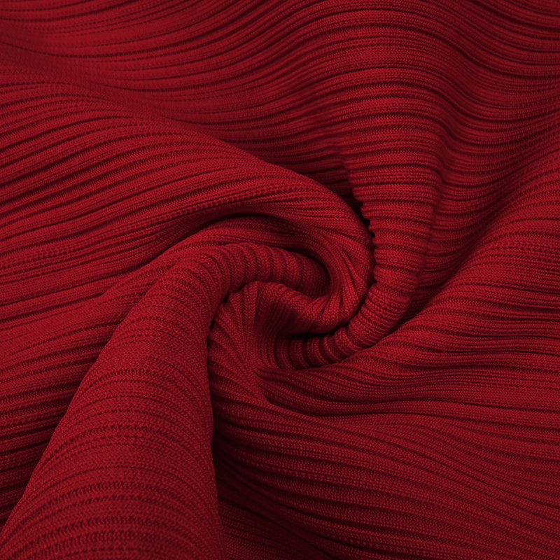 RED PLEATED KNIT MAXI DRESS, LONG SLEEVE