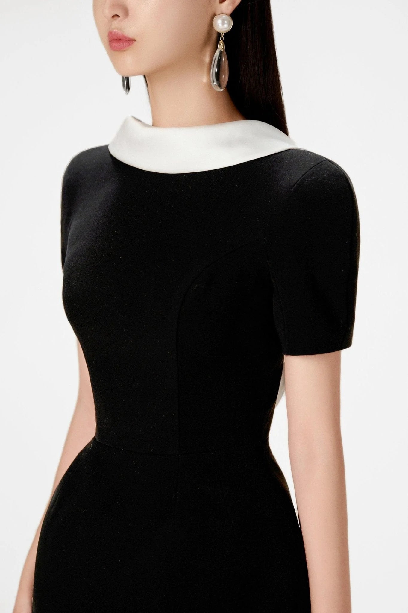 COWL NECK BACKLESS MINI BLACK DRESS