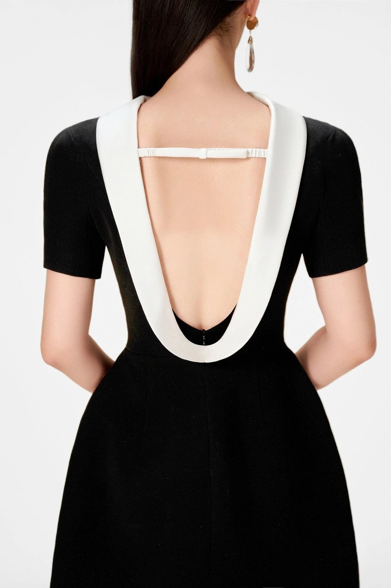 COWL NECK BACKLESS MINI BLACK DRESS