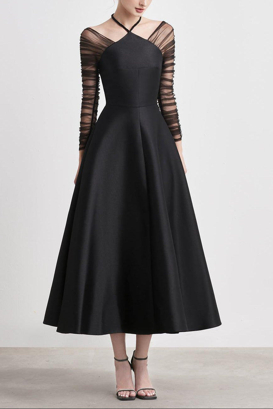 BLISS A-LINE HALTER MIDI DRESS TAFFETA