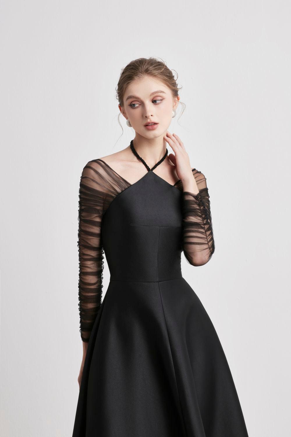 BLISS A-LINE HALTER MIDI DRESS TAFFETA
