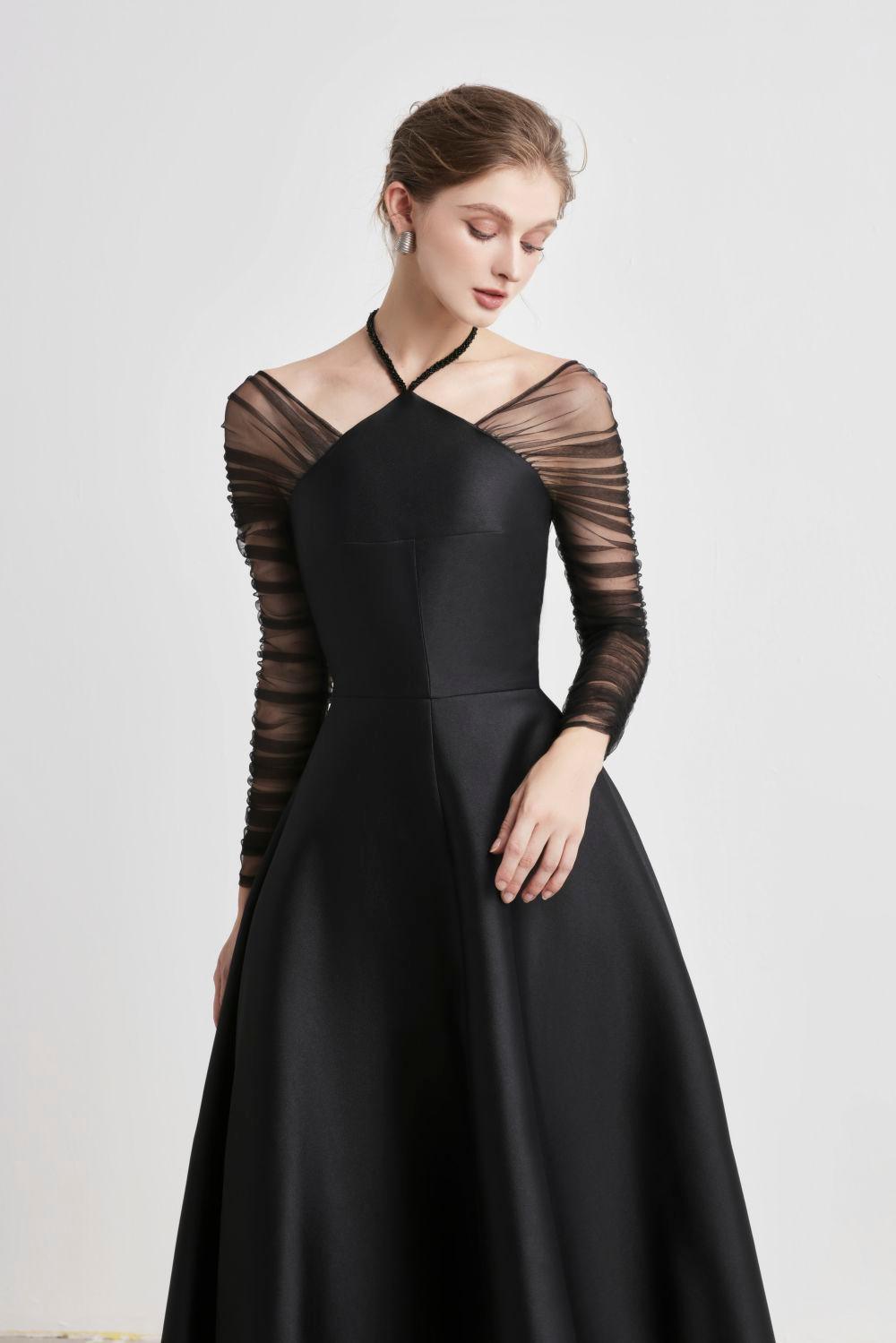 BLISS A-LINE HALTER MIDI DRESS TAFFETA