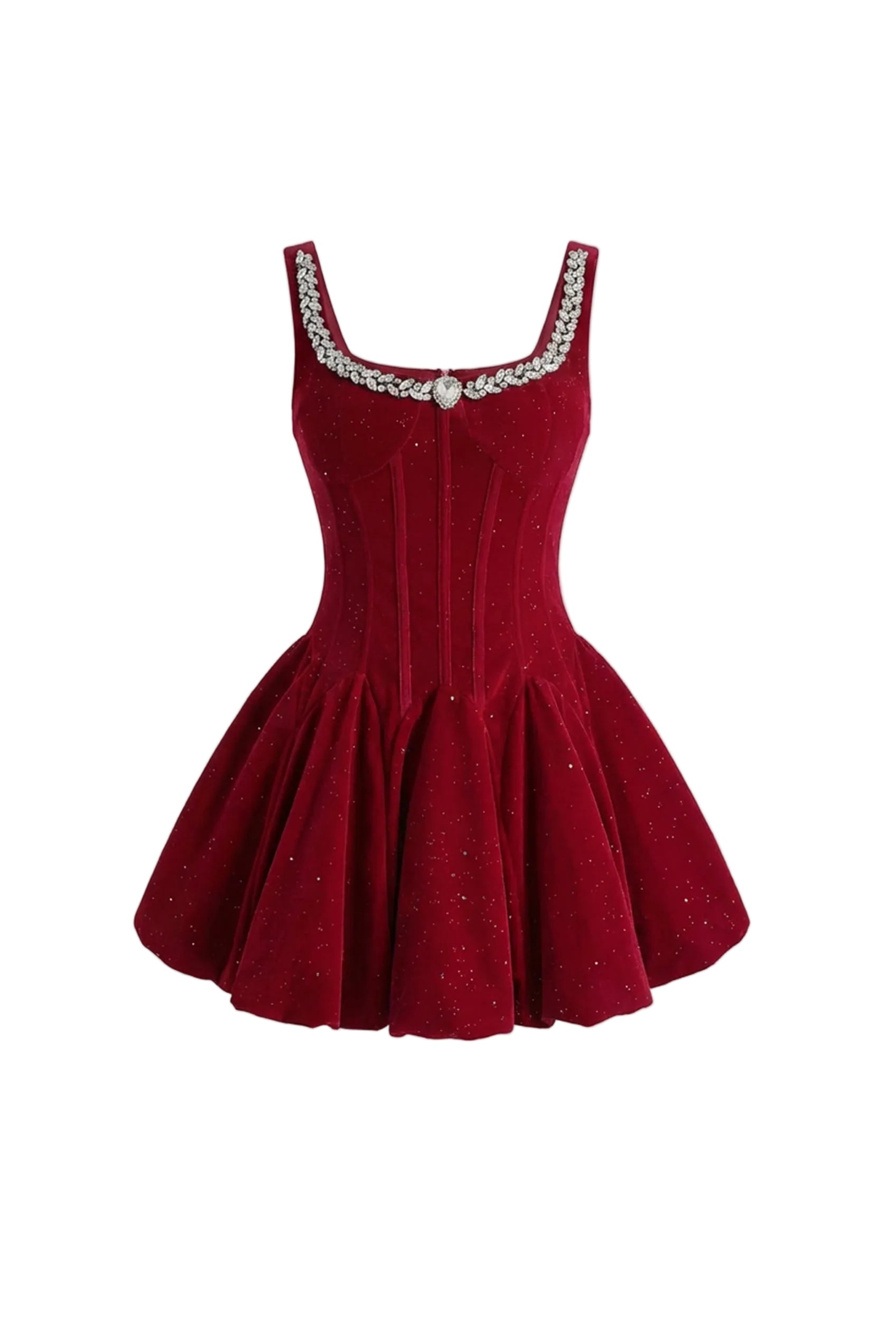 VIVIEN BURGUNDY VELVET CORSET MINI DRESS WITH CRYSTAL NECKLINE