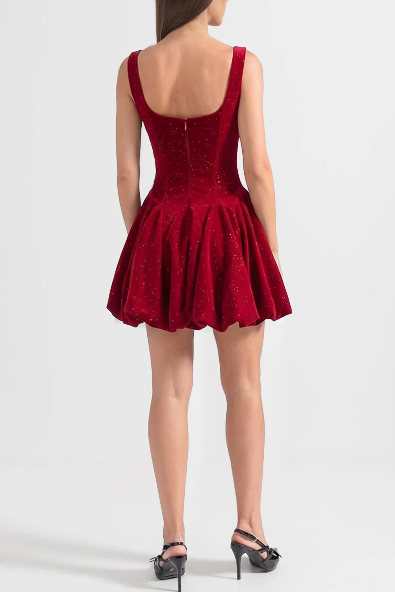 VIVIEN BURGUNDY VELVET CORSET MINI DRESS WITH CRYSTAL NECKLINE