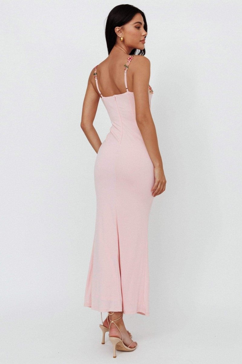BRENDA LACE-UP EMBROIDERED FLORAL MIDI DRESS