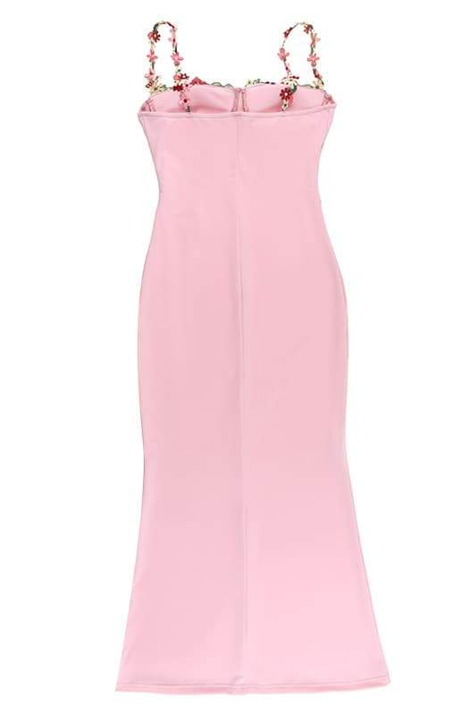 BRENDA LACE-UP EMBROIDERED FLORAL MIDI DRESS