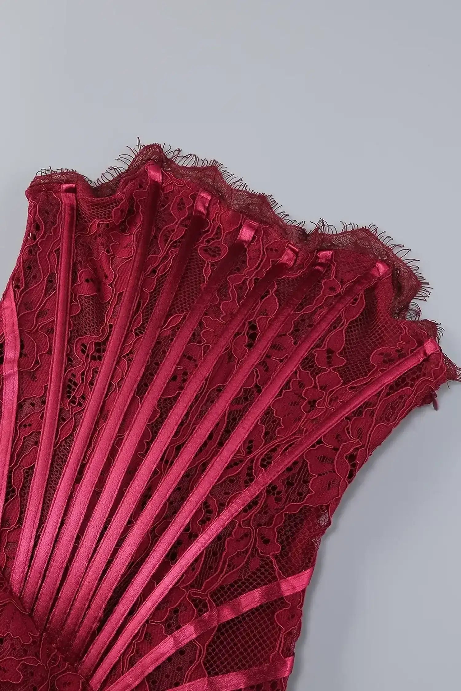 BURGUNDY LACE BUSTIER MINI DRESS FOR COCKTAIL PARTY