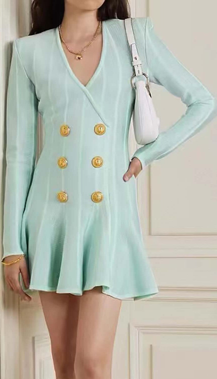 BUTTON MESH MINI DRESS IN MINT