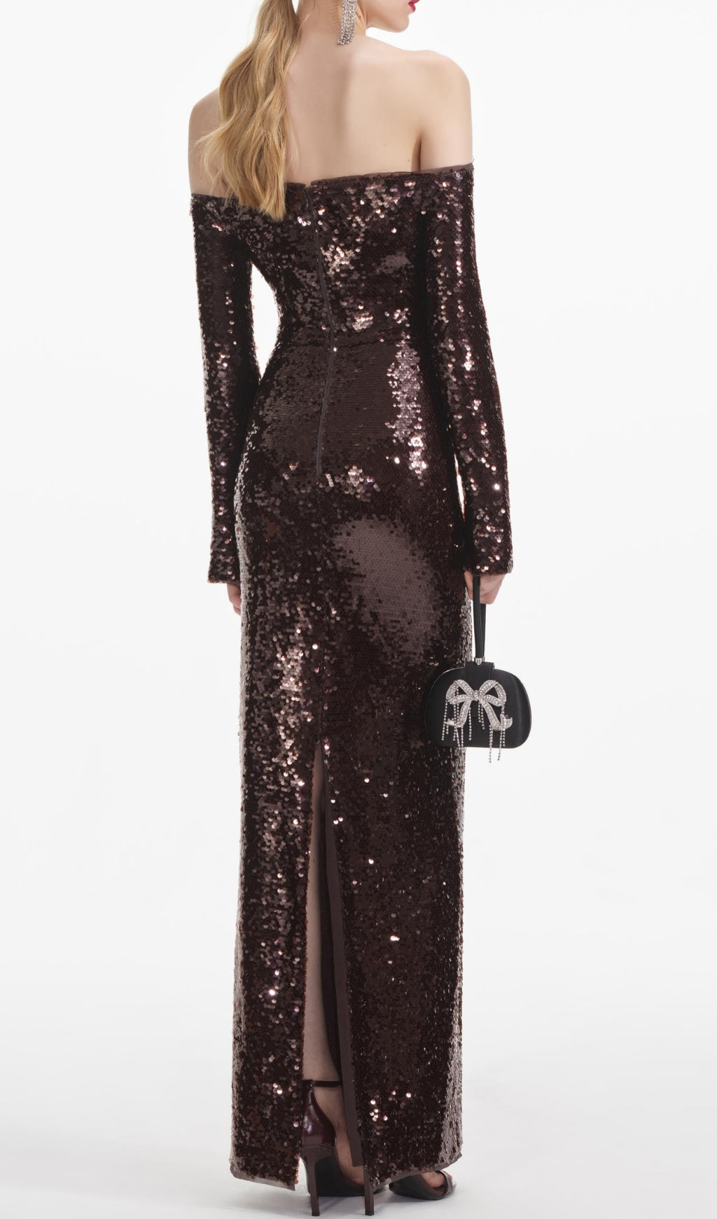 LONG SLEEVE SEQUIN MAXI DRESS BROWN FORMAL