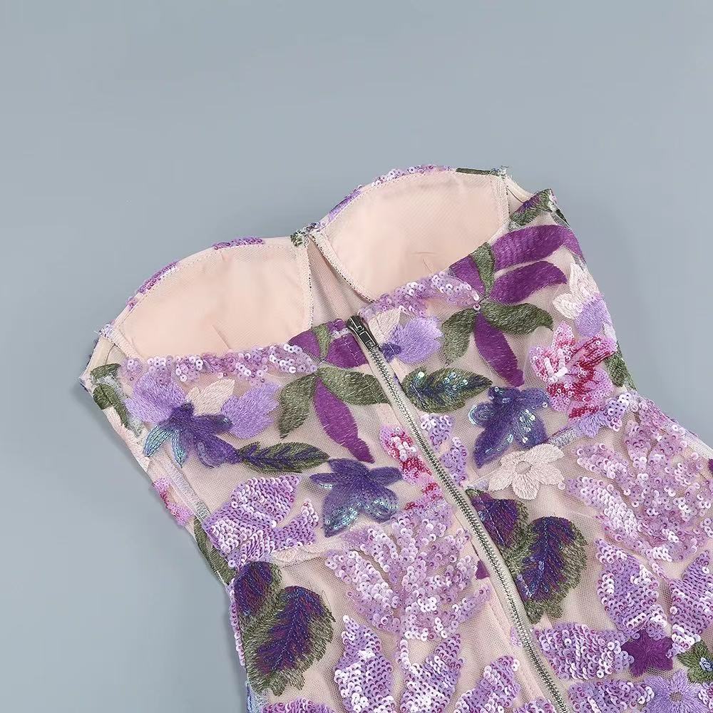 ELARA SEQUIN STRAPLESS MAXI DRESS - PURPLE