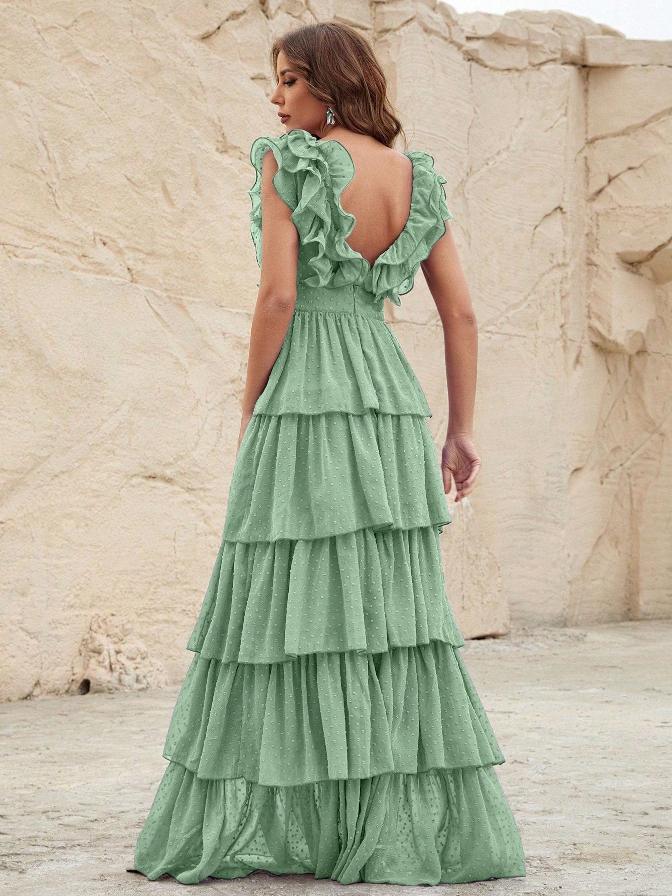 RUFFLE HEM SWISS DOT CHIFFON DRESS FOR WEDDING