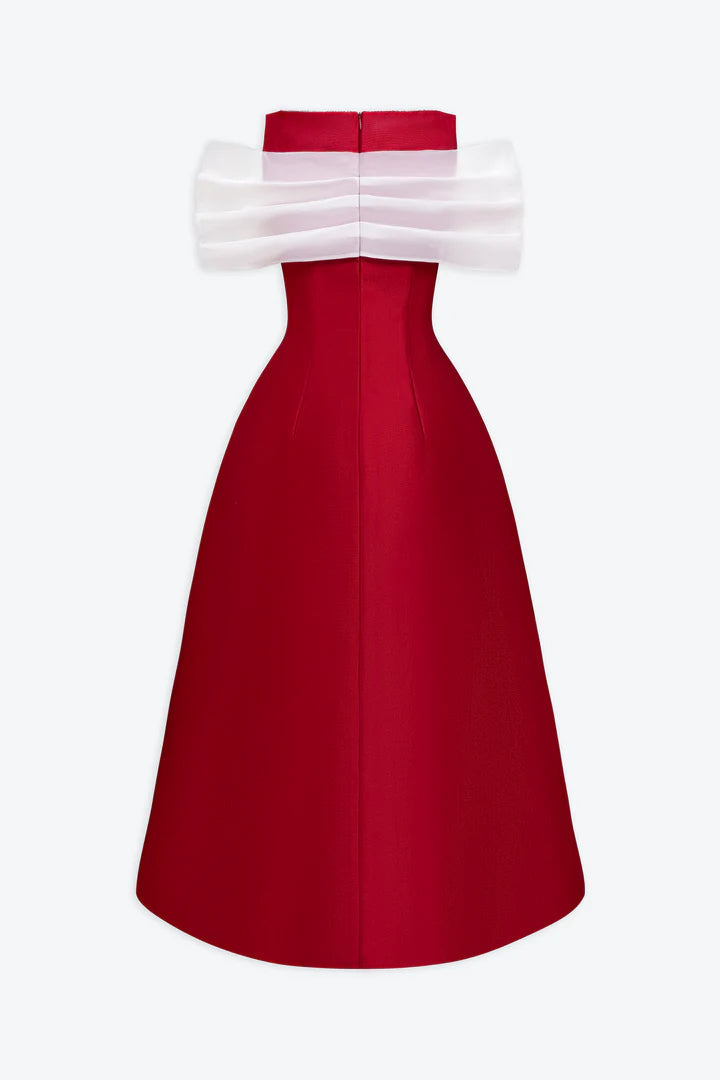 ELFA RED BOAT-NECK MIDI DRESS FOR EVENTS