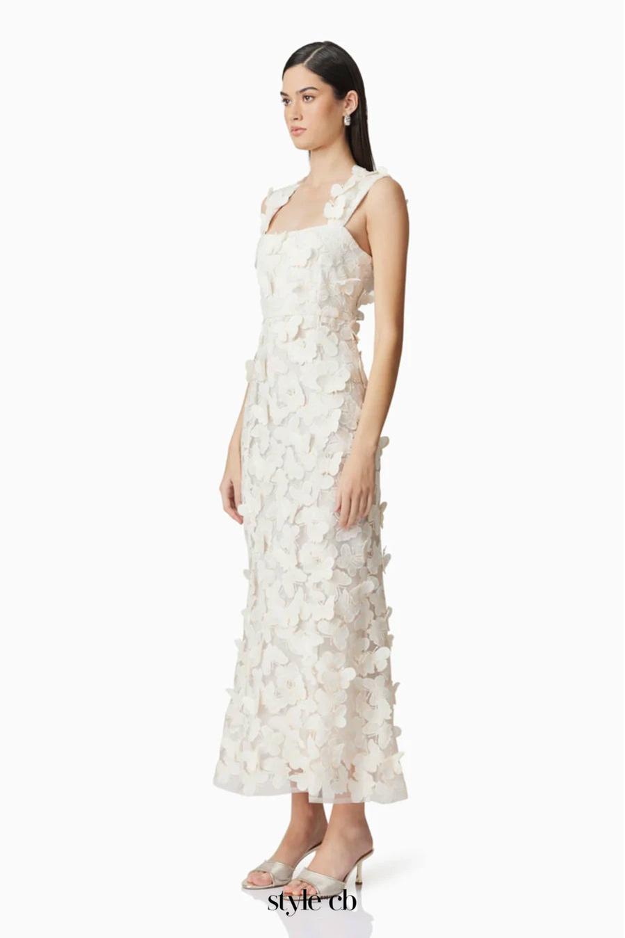 SQUARE NECK 3D FLOWER EMBROIDERY WEDDING GOWN