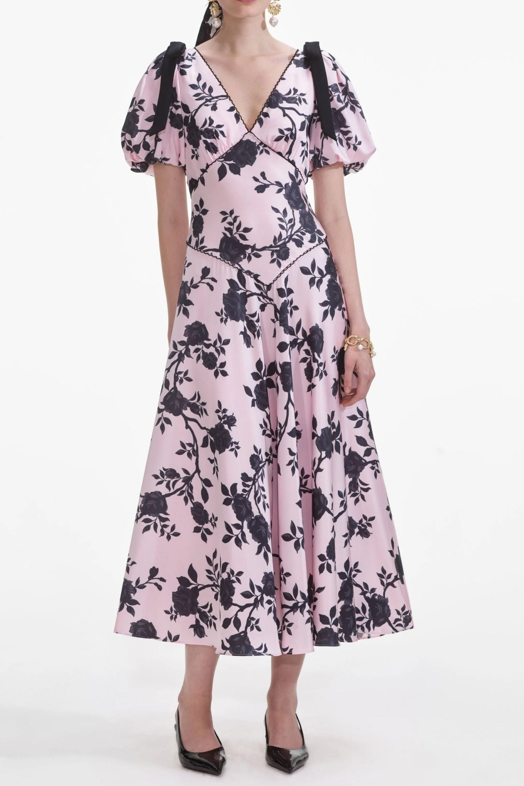 c1933c7c-8d6a-43f6-a44f-c0838fdcc276 V-NECK SATIN FLORAL MIDI DRESS PINK