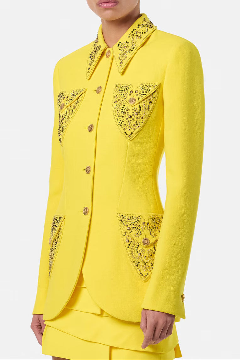 c1aaf051-b5ec-448a-b6bd-257f9346f5af ANILA STUDDED WOOL BLAZER | YELLOW PARTY FIT