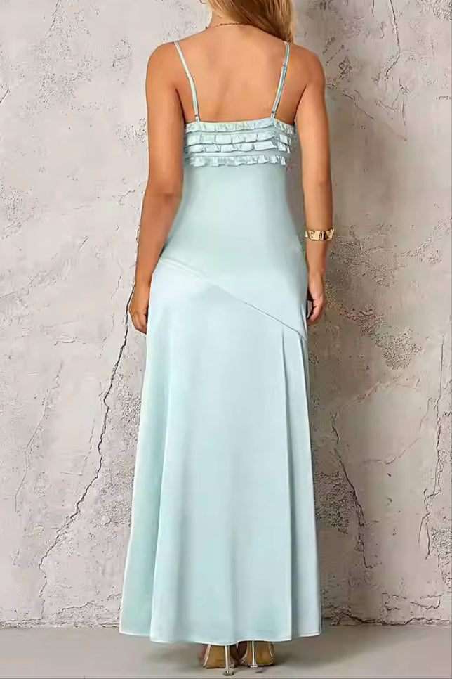 SIMONA MINT SILK RUFFLE MAXI DRESS