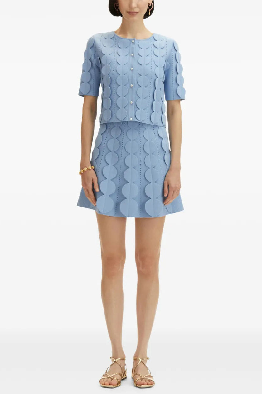 c2b7367e-2423-4596-bf67-4302639cc2b4 BLUE GEOMETRIC PRINT SKIRT SET, TWO-PIECE CARDIGAN