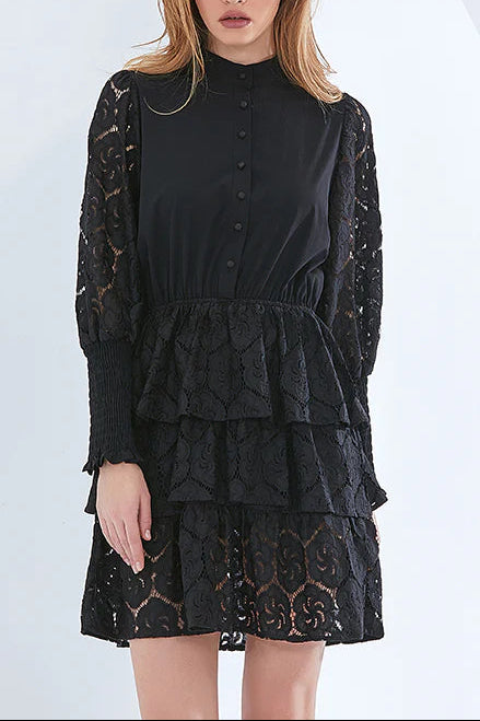 c377503b-f7d3-4714-bff0-566424022f52 VANESSA BLACK LACE MINI DRESS, LONG SLEEVE