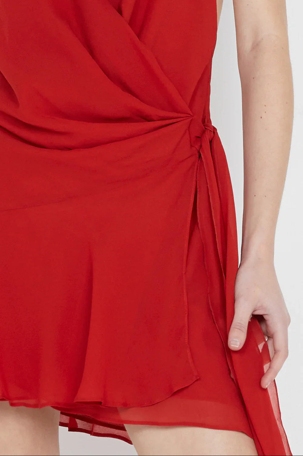 HALTER BACKLESS LACE-UP RED MINI DRESS
