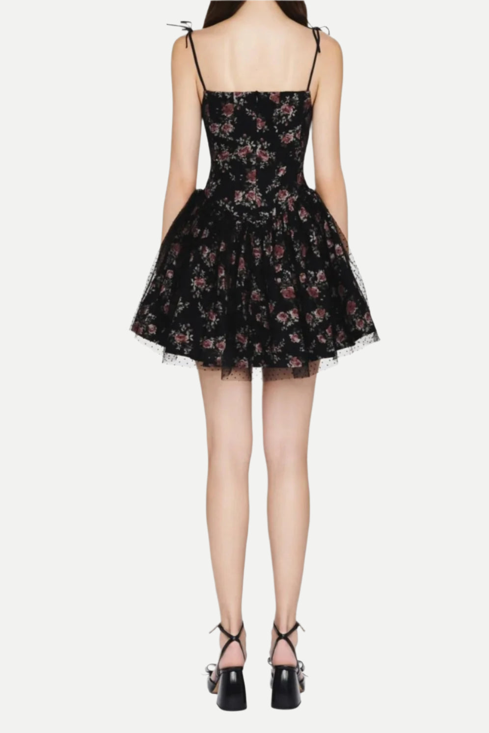 JUBIN FISHBONE MESH MINI DRESS BLACK