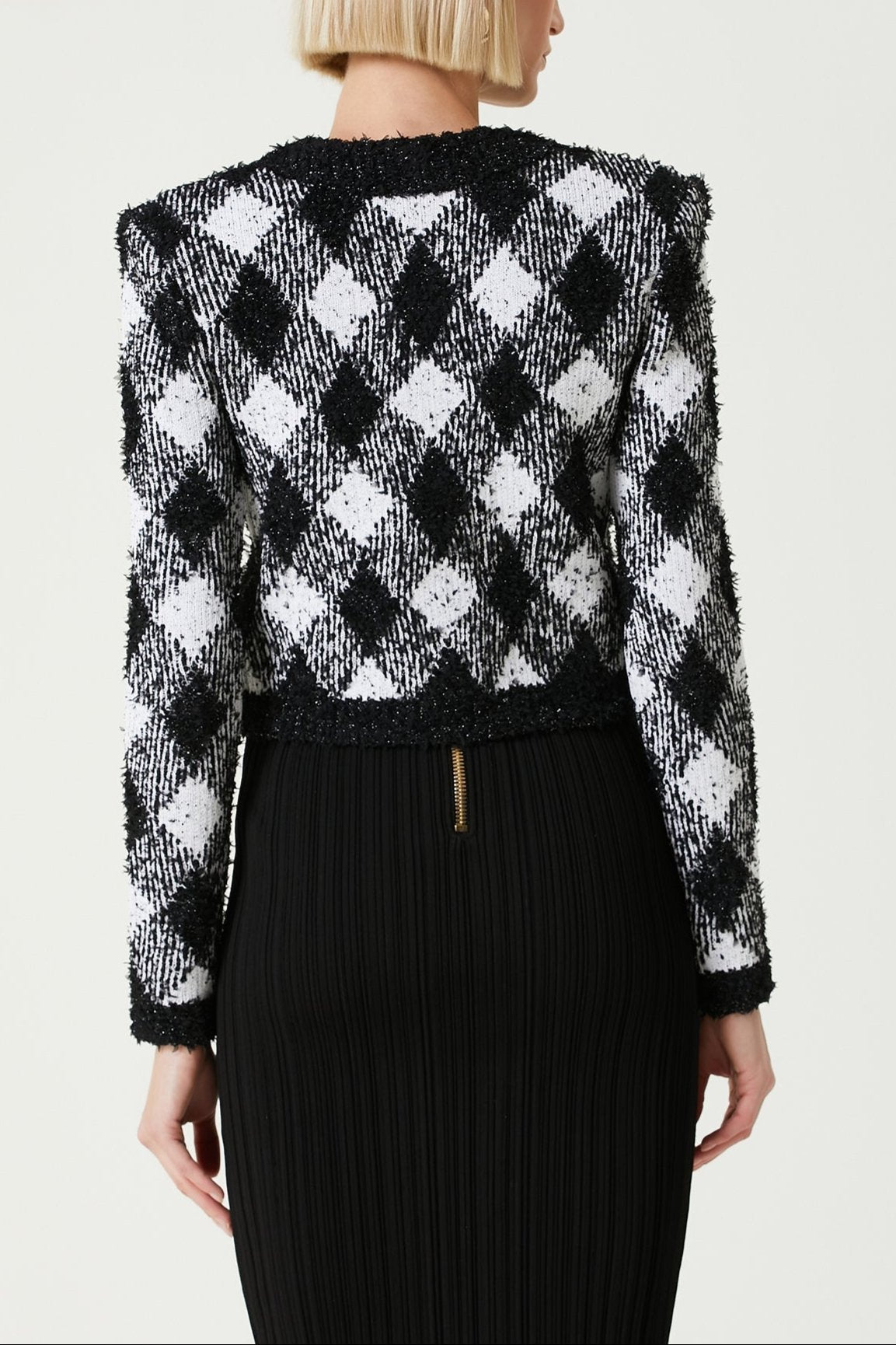 BLACK & WHITE GINGHAM TWEED CARDIGAN