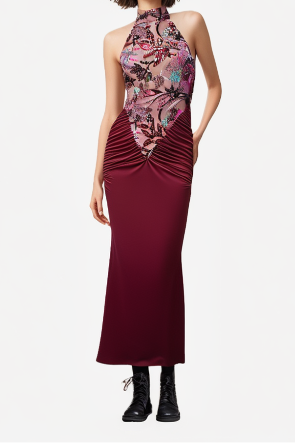 c52f2421-04f5-419d-9682-d0fc5cb8f265 TRACY RED SEQUIN HALTER MAXI DRESS, EVENING