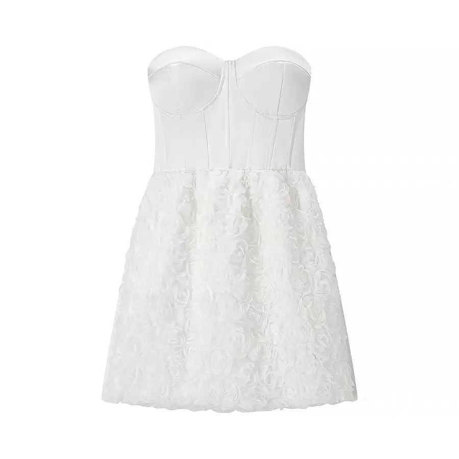 LILY FLOWER MINI DRESS WHITE WEDDING GUEST