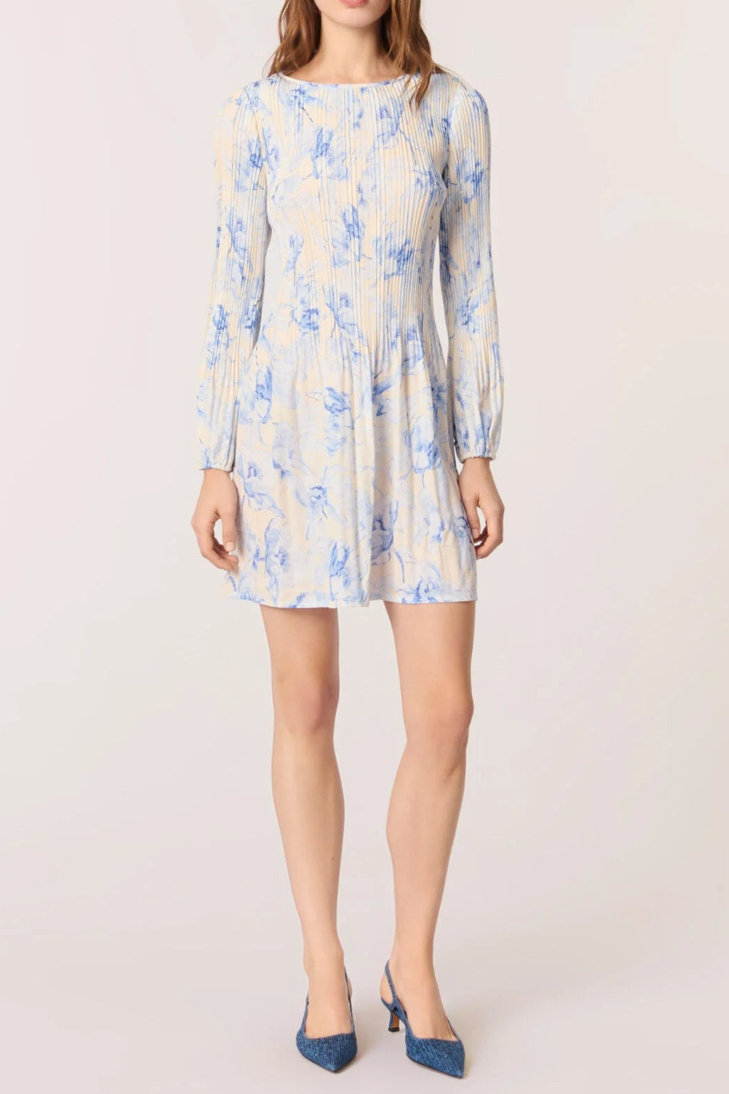 JOSEPHINE BLUE PLEATED MINI DRESS FOR WEDDING GUEST