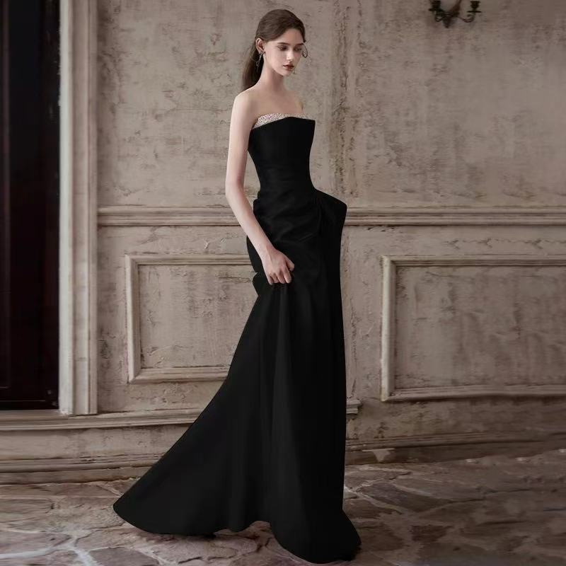GLITTER MERMAID STRAPLESS BLACK PROM DRESS